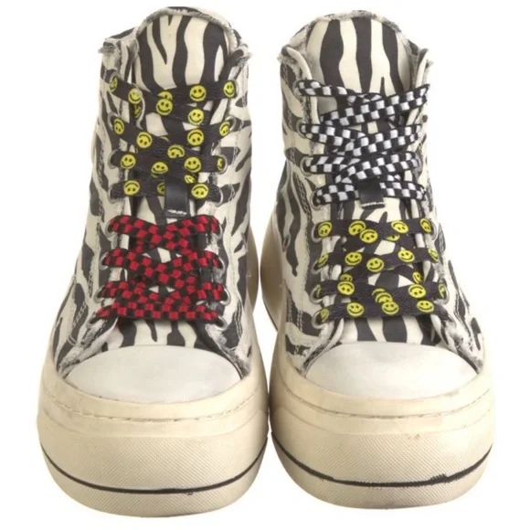 R13 Kurt Double Grommet Platform High Top Zebra Sneakers - Picture 11 of 11
